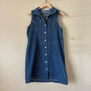 Vintage Denim Button Front  J.L. Sport NY Sleeveless Dress 100% Cotton  Size 8